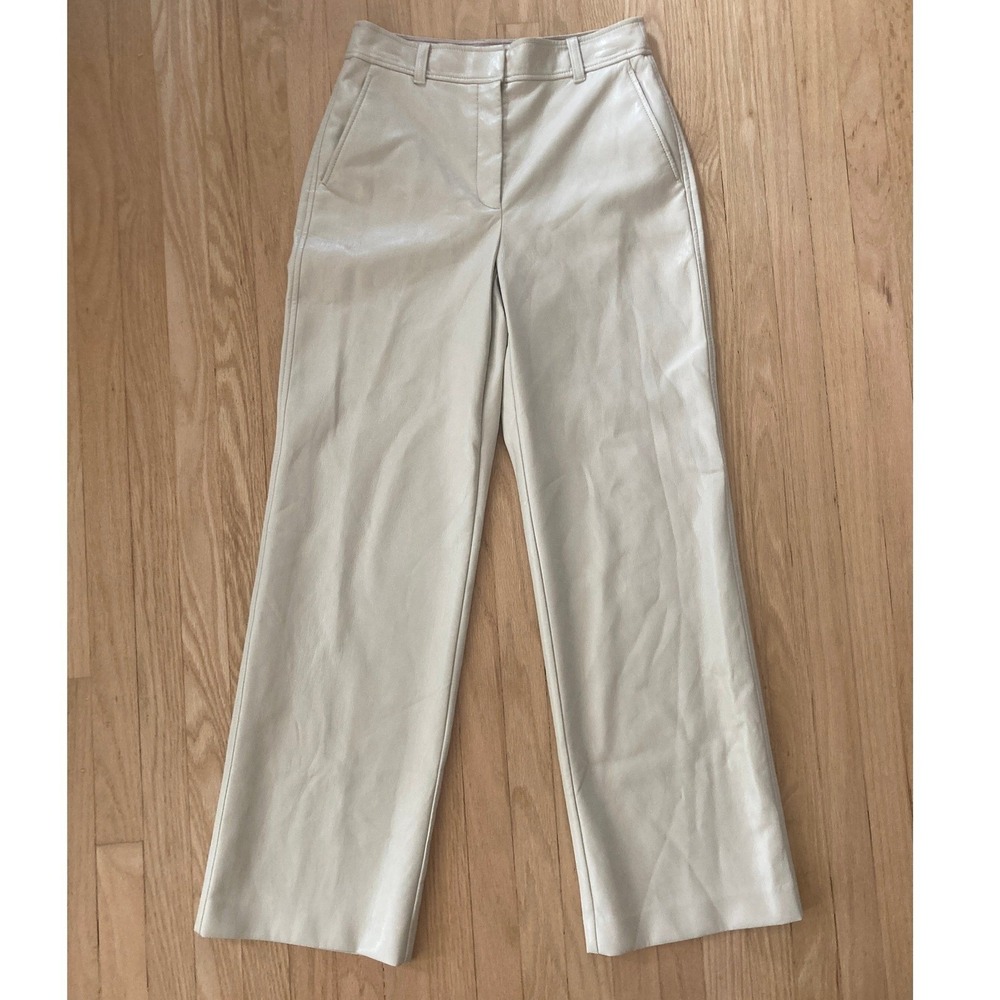 Aritzia Babaton Women 4 Cream Mid-Rise Soft Vegan Leather Trousers Cropped Pants